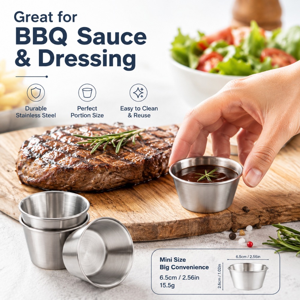 Sauce Dipping Cup - Mini Tazones Redondos de Acero Inoxidable
